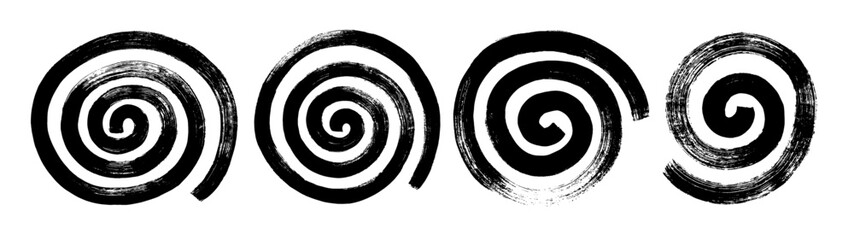 Fototapete - Bold brush drawn spirals set. Geometric psychedelic figures. Thick swirls and spirals. Abstract geometric circular shapes. Bold circular spiral vector forms. Hand drawn doodle swirls.