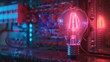 © Jira - Neon Glow: A vintage light bulb glows with a vibrant pink hue, its filament illuminating the surrounding darkness. The retro aesthetic and the vibrant color create a captivating visual
