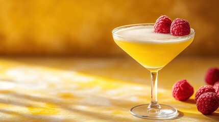 Canvas Print - Refreshing Cocktail with Raspberries on a Bright Background