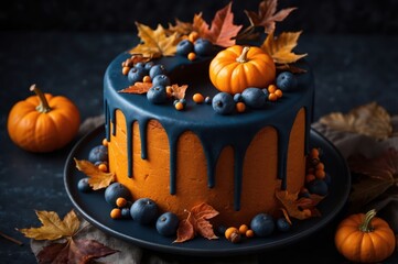 Sticker - festive autumn cake with pumpkins and leaves
