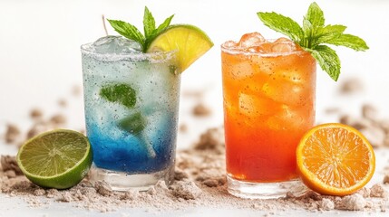 Canvas Print - Refreshing Colorful Cocktail Drinks with Garnish