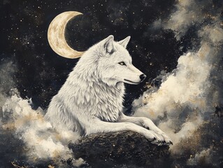 Wall Mural - wolf howling at the moon