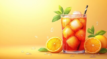 Sticker - Refreshing Citrus Drink with Ice and Oranges