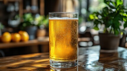 Poster - Refreshing Beer Glass with Greenery and Oranges