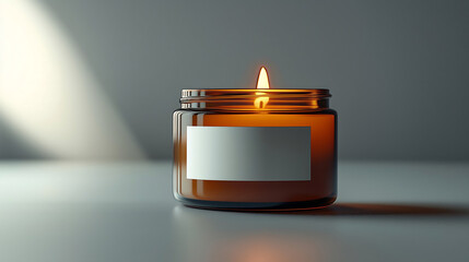 Wall Mural - Mockup of a black jar candle with a white label, against a white background