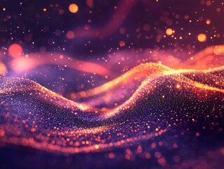 Poster - Vibrant particle wave visualizing sound with bright photography effects for music visualization