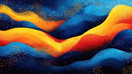 Canvas Print - Colorful Abstract Waves in Blue and Orange Tones