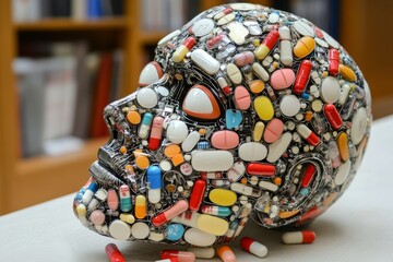 Poster - Robotic humanoid figure covered in medication depicting the intersection of human health and technology