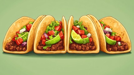 Colorful Tacos Filled with Fresh Ingredients