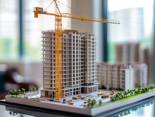 Multifloor residential building project miniature for real estate investment in wide banner shot