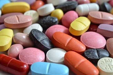 Wall Mural - Assorted colorful pills emphasizing the diversity and availability of modern pharmaceuticals