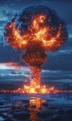 Wall Mural - a massive explosion ignites the sky with fiery debris. ai.