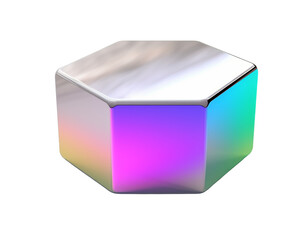 Sticker - A shiny, silver hexagon with iridescent rainbow colors.