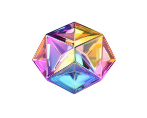 Poster - A iridescent geometric shape with many facets, resembling a gemstone, on a transparent background.