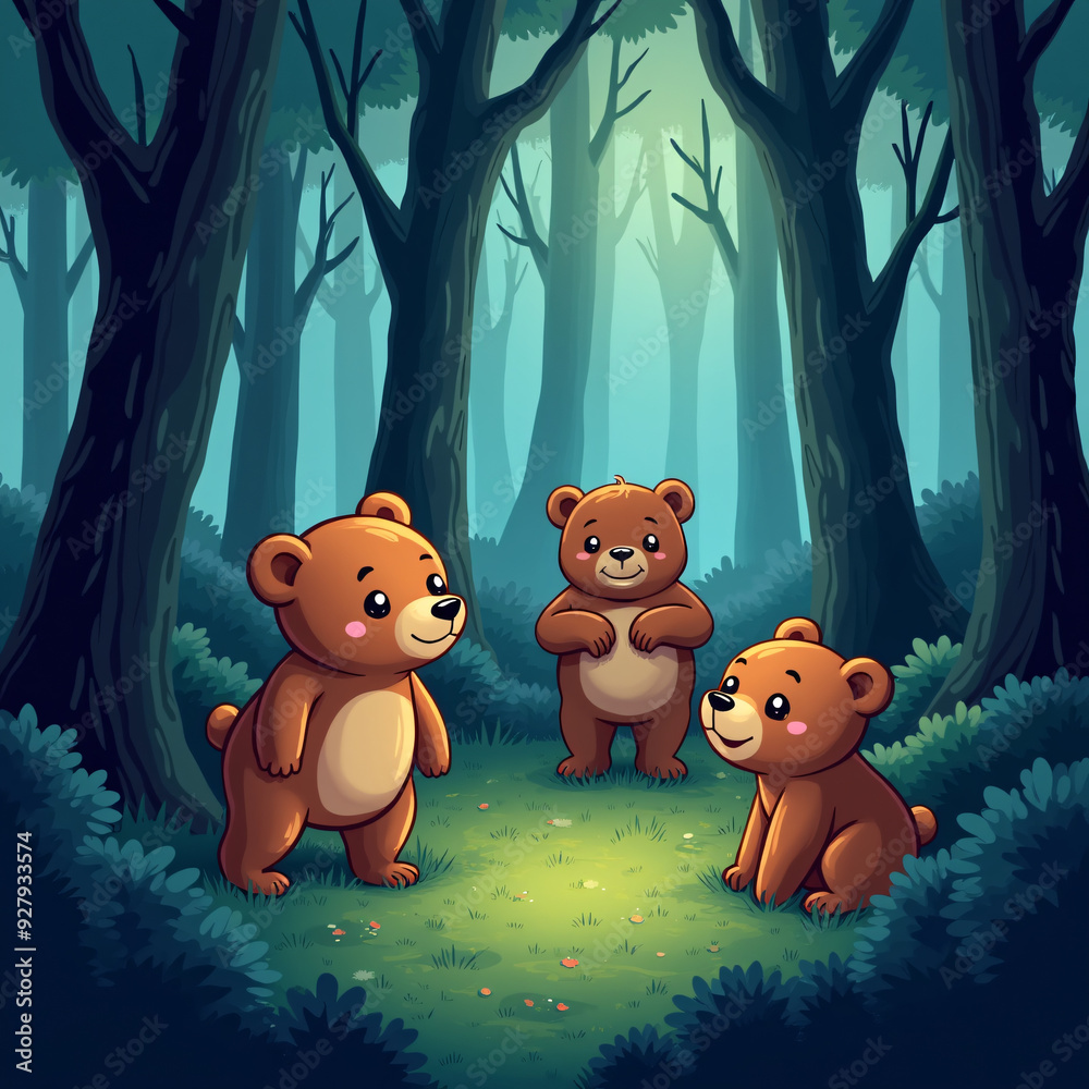 Tree Bear Animation Cartoon Friendly Bears Engaged in a Game of Hide and Seek Amongst the ...