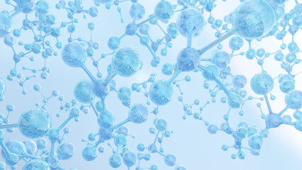 Aufkleber - Cosmetics include several atoms and float in the water. 3d Render Transparent balls, holographic liquid blobs floating in space, and charming bubbles.