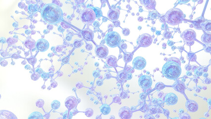 Poster - Cosmetics include several atoms and float in the water. 3d Render Transparent balls, holographic liquid blobs floating in space, and charming bubbles.