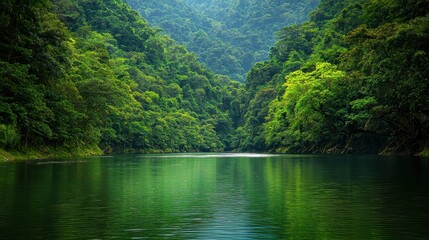 Canvas Print - Tranquil River in Lush Forest.