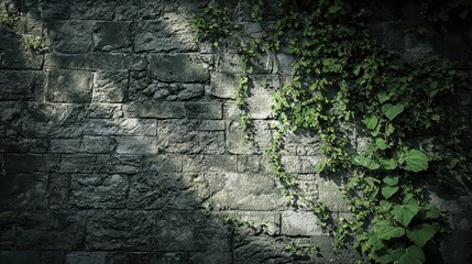 Poster - Green Ivy Climbing a Stone Wall.