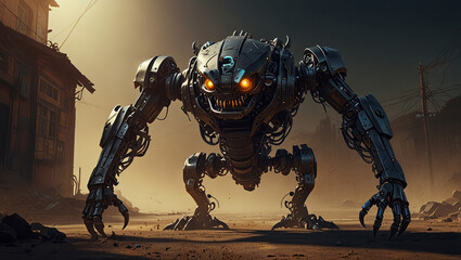 Wall Mural - illustration of a black mamba monster robot made of iron