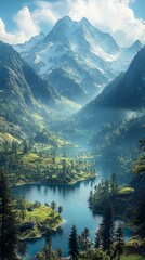 Wall Mural - Majestic mountain peaks surrounded by lush forests adventure travel wallpaper