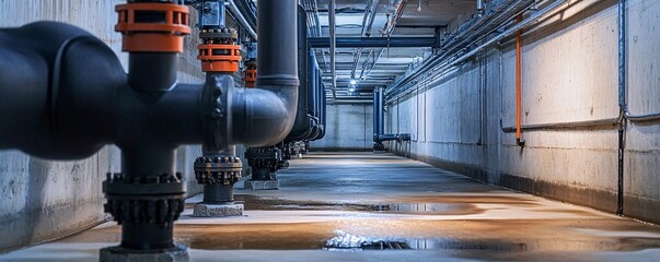 Wall Mural - Industrial pipeline system distributing water in treatment plant