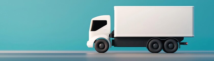 A sleek white delivery truck in motion against a soft blue background, symbolizing transport and logistics efficiency.