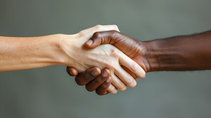 Wall Mural - Two hands shaking hands, one white and one black