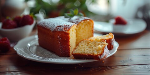 Canvas Print - Sliced butter cake on a white plate