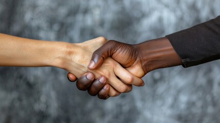 Wall Mural - Two hands shaking hands, one black and one white