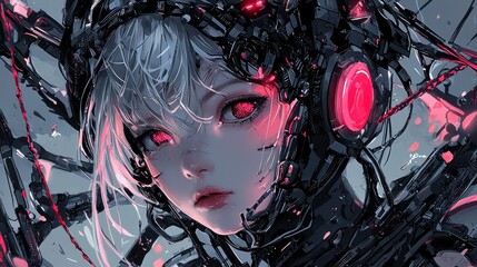 Poster - Cyborg Girl with Red Eyes.