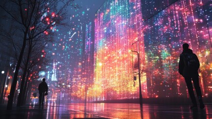 Poster - Cityscape with vibrant lights at night