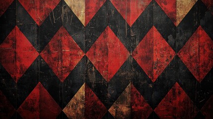 Sticker - Red and Black Geometric Pattern with Scratches and Texture.