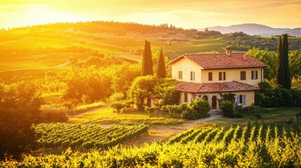 Wall Mural - Tuscan Villa at Sunset.