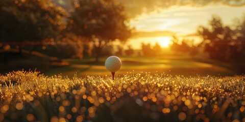 Poster - Golf ball on tee in simulator