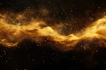 Wall Mural - Golden glitter swirl on black background. Ideal for luxury, festive, and celebratory designs.