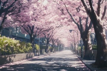 Blossom Embrace: Anime-Style Cherry Blossom Tunnel in Ueno Park, Tokyo, Echoing the Fleeting Encounter of Spring's Elegance,anime-style,illustration,Picture BooksFor Poster,Novel,UI,WEB,Game,Design