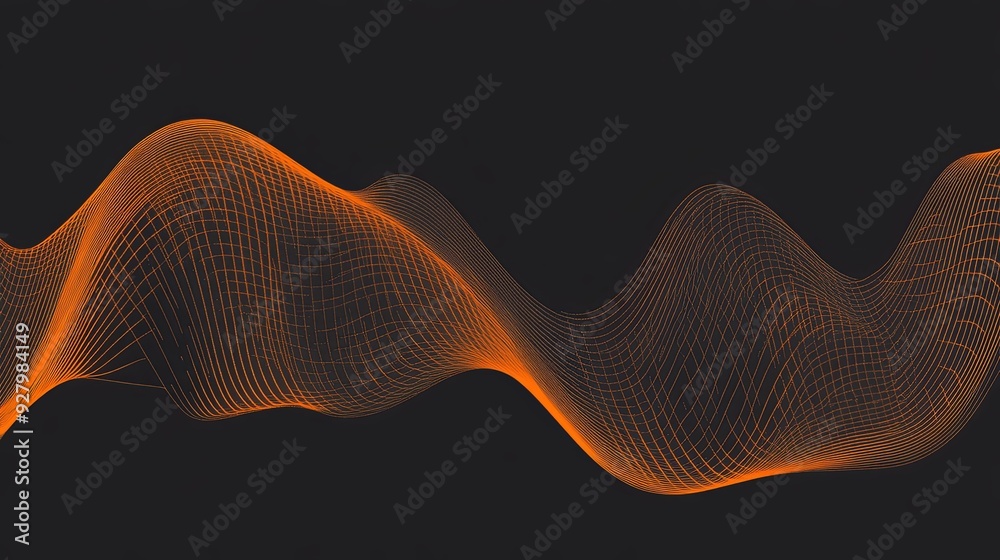 Technical vector art featuring orange wavy lines on a black background ...