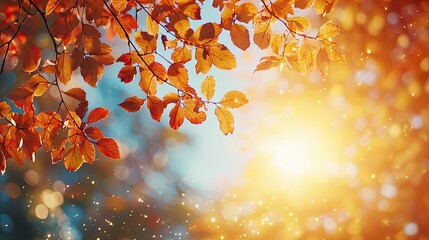 Canvas Print - autumn leaves against a bright sky. perfect for a fall-themed design project, website, or social med