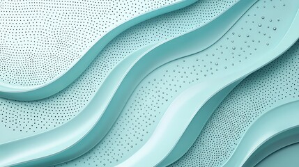 Poster - Wavy mint green surfaces create a dynamic abstract design with textured patterns and droplets for a contemporary aesthetic