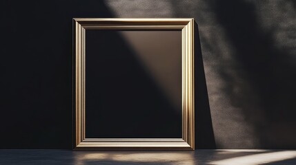 Gold picture frame on black background