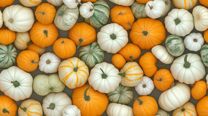 pumpkin patch texture featuring a variety of orange, green, and white gourds