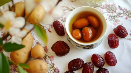 Wall Mural - Red dates, sweet potatoes, white dew tea