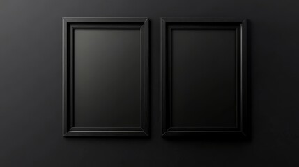 Two black picture frames on black background