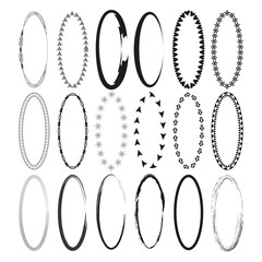 Wall Mural - Decorative oval frames set. Black and white vector borders. Various design styles.