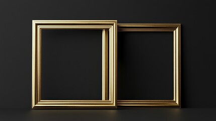 Two gold picture frames on black background