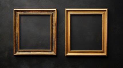 Two gold picture frames on black background