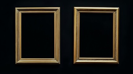 Two gold picture frames on black background