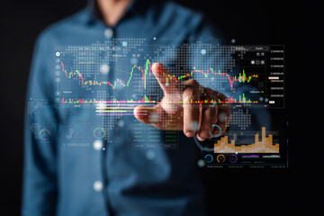 Aufkleber - Businessmen investor trading stock market investment using smartphone to analyze trading data. investor analysis with stock exchange graph on screen. Financial stock market.