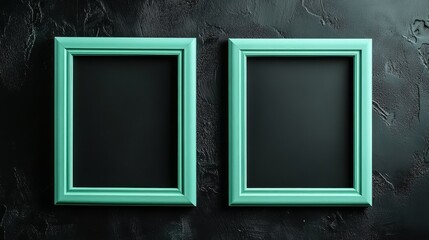 Two mint green picture frames on black background